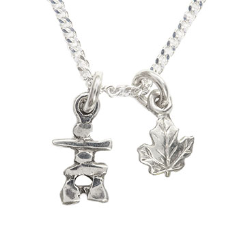 Inukshuk and Maple Leaf Pendant (Miniature)